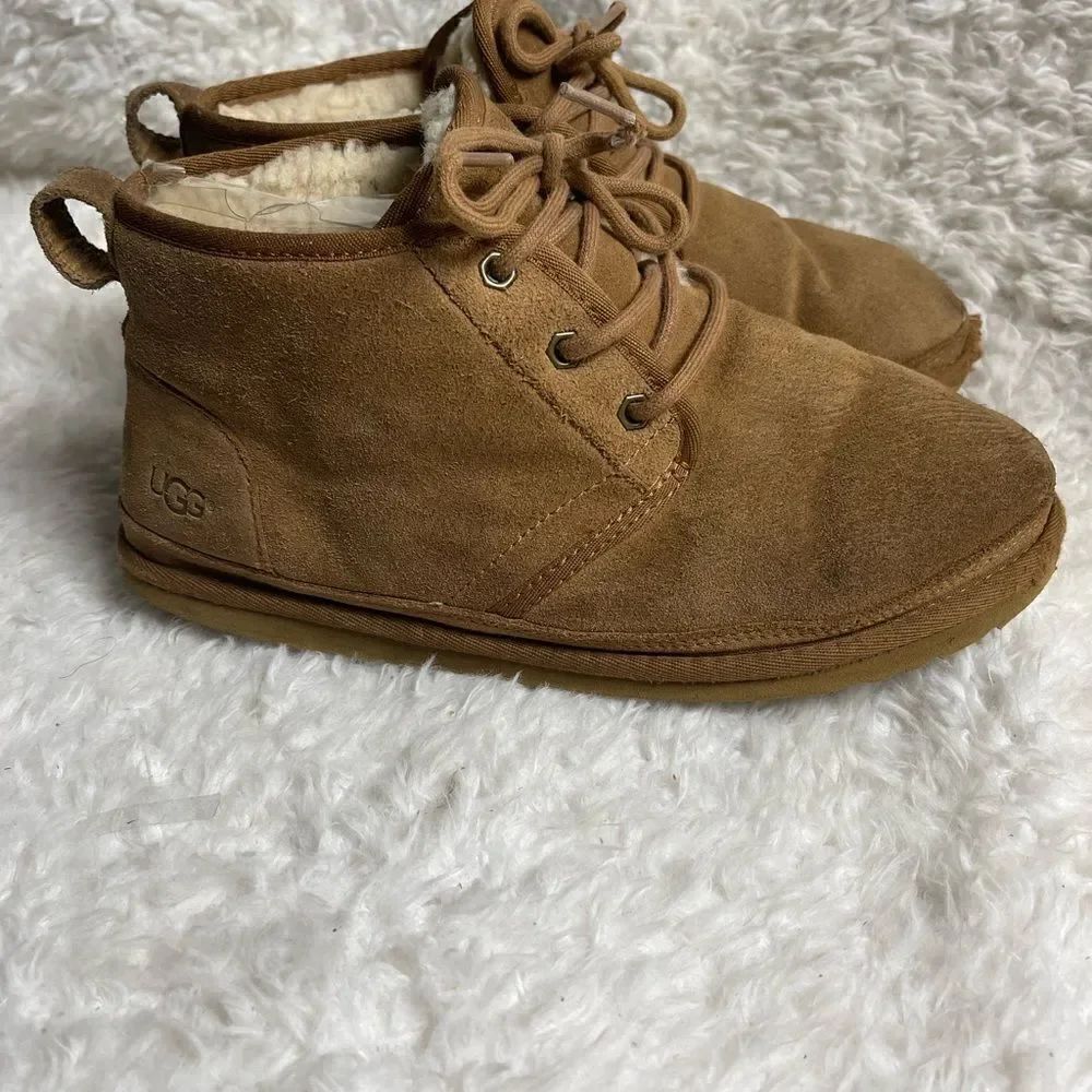 UGG Neumel chestnut leather suede lace up boots wool lining size 8